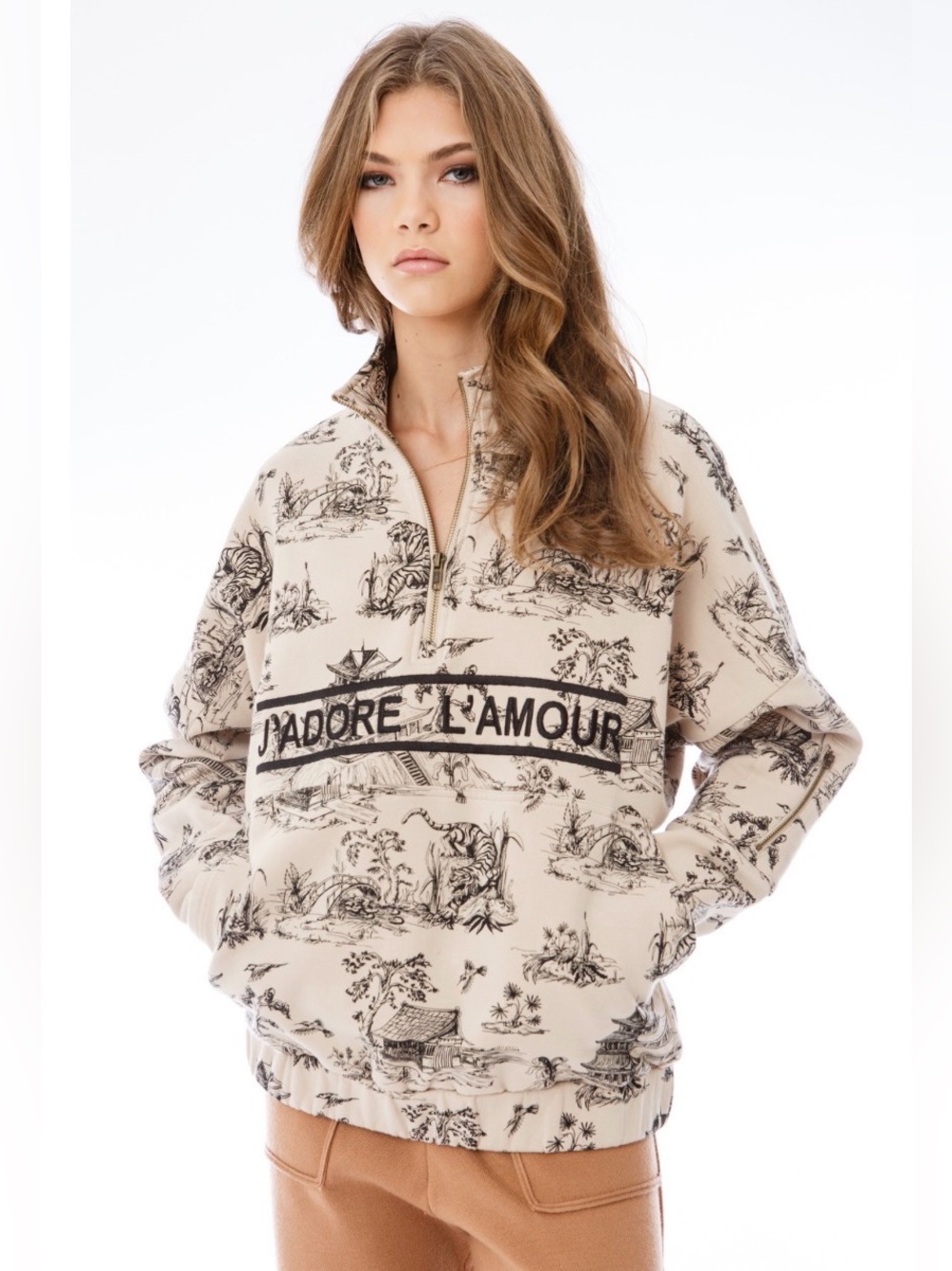 Ellandemm J’Adore L’Amour Pattern Half Zip Pullover Sweatshirt - Size S/M